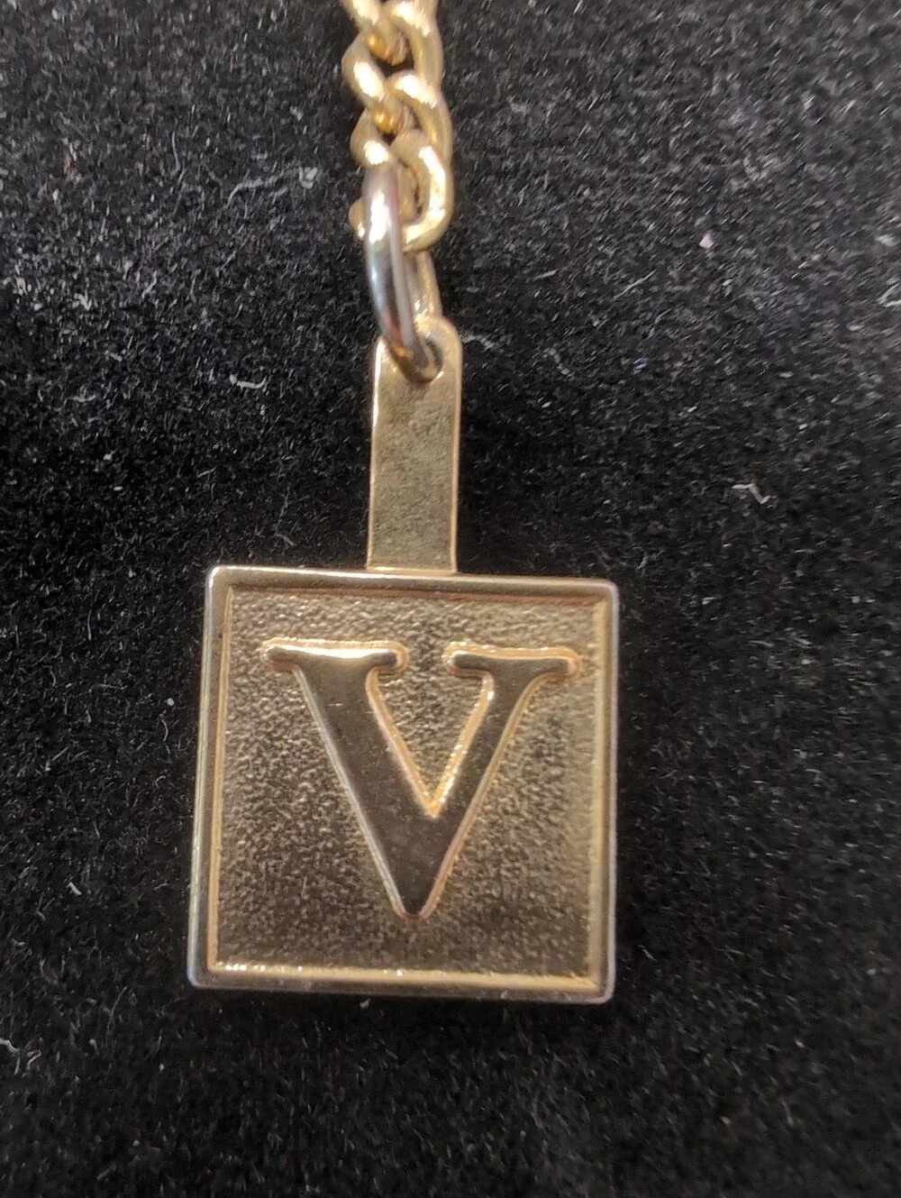 Vintage Gold Tone Pocket Watch Curb Link Chain W/ Initial V